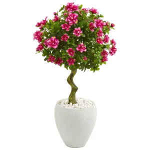 39” Azalea Artificial Topiary Tree in White Planter