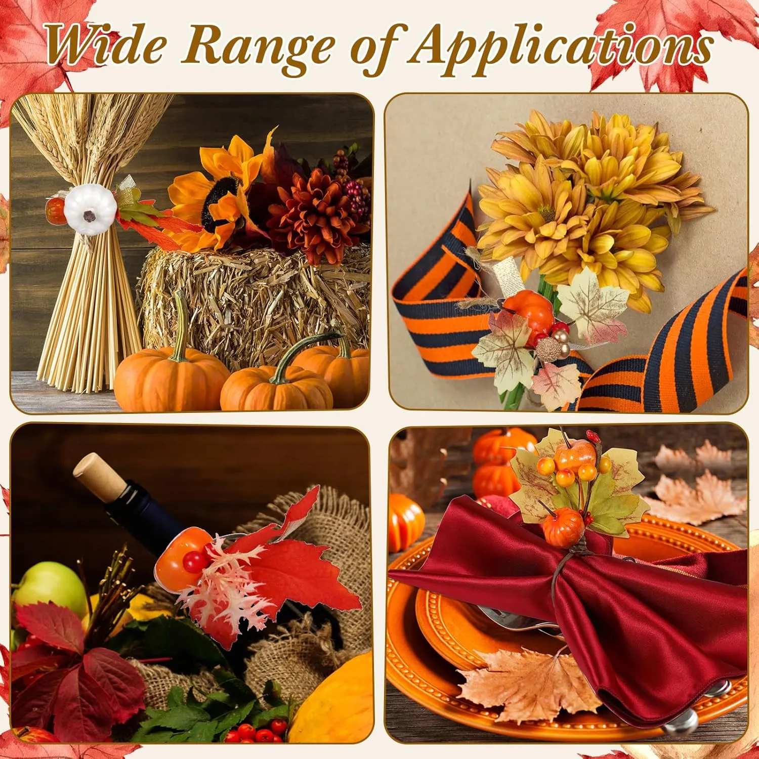 8-Piece Fall Napkin & Napkin Ring Set – Reusable Pumpkin & Maple Leaf Holders with Cloth Napkins for Thanksgiving Decor