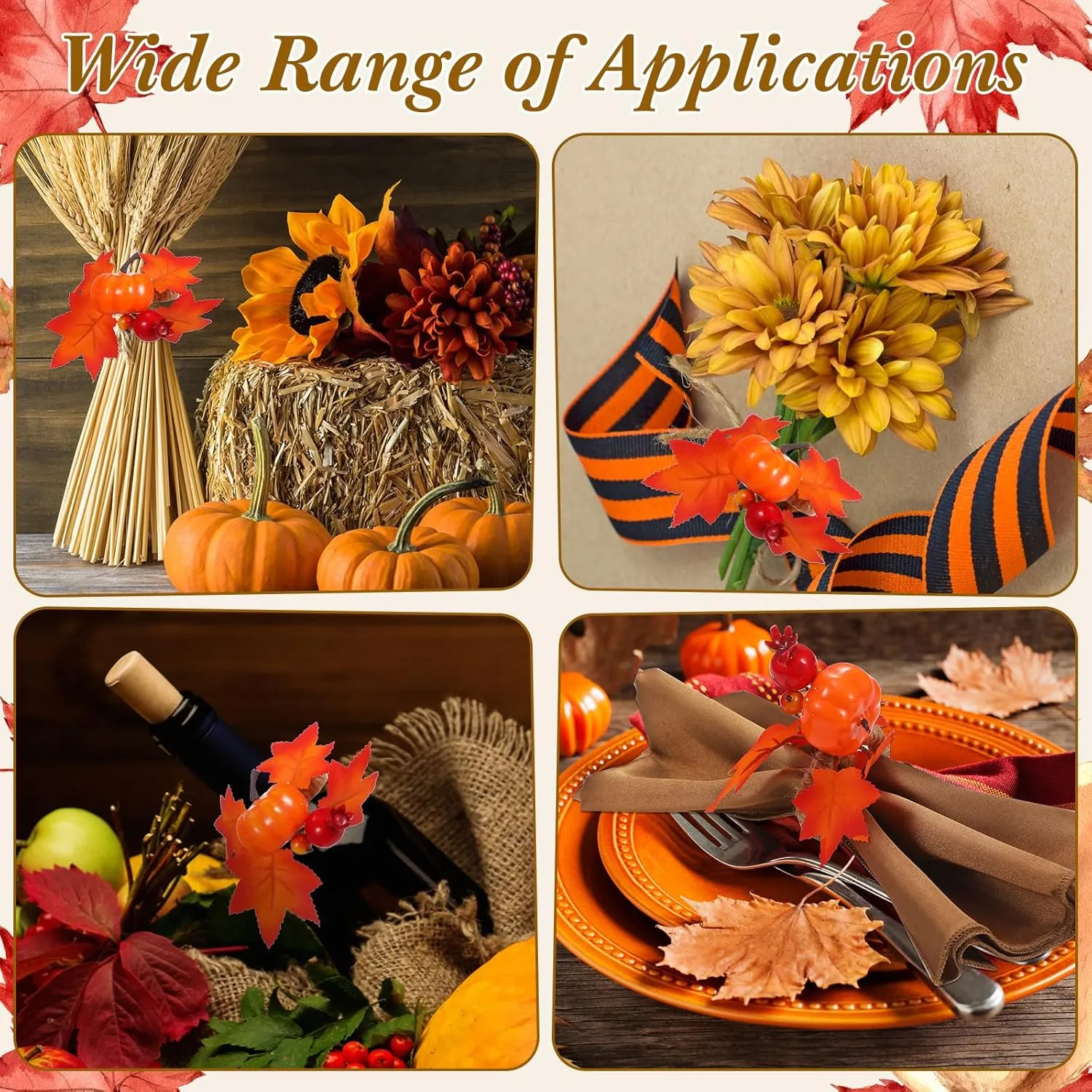 8-Piece Fall Napkin & Napkin Ring Set – Reusable Pumpkin & Maple Leaf Holders with Cloth Napkins for Thanksgiving Decor