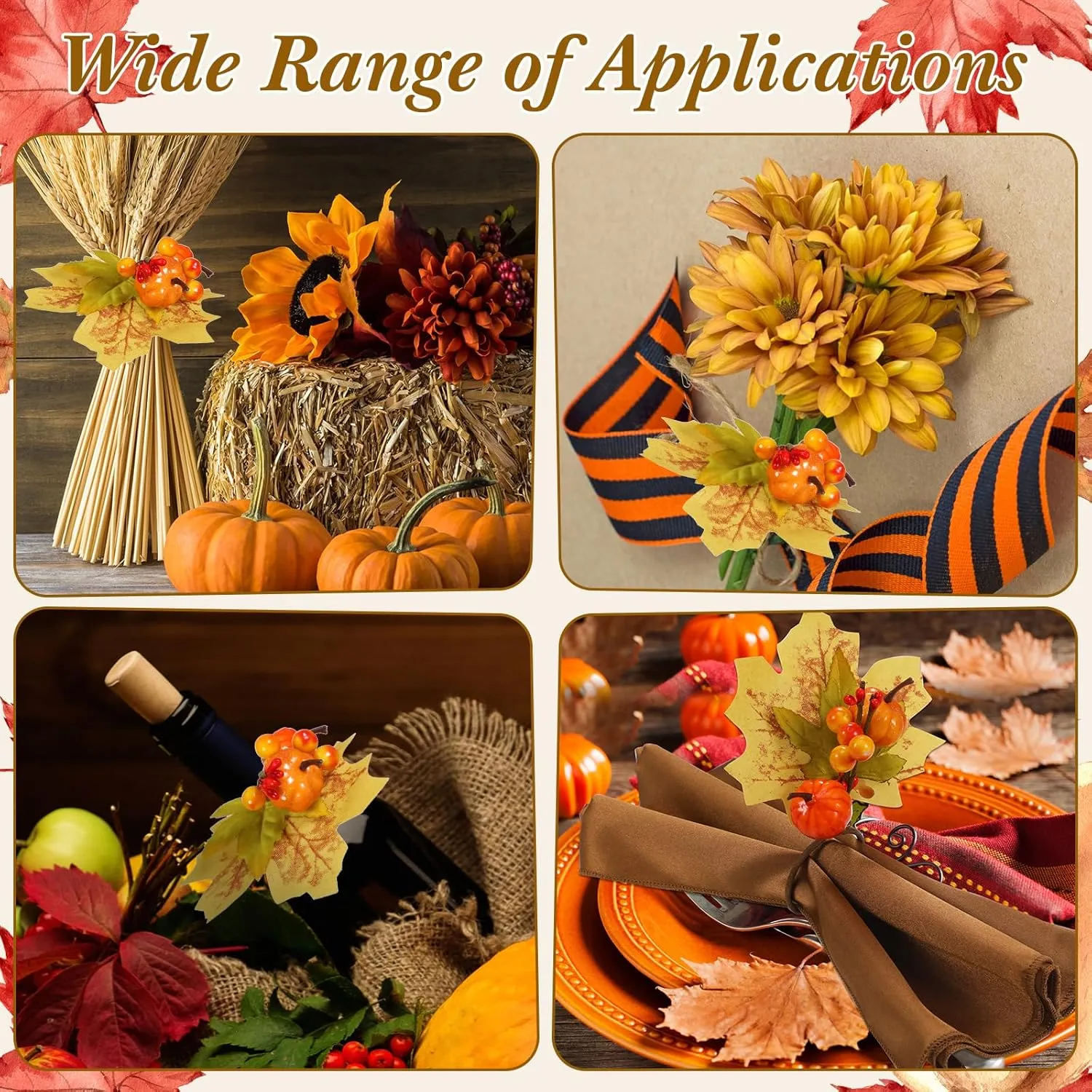 8-Piece Fall Napkin & Napkin Ring Set – Reusable Pumpkin & Maple Leaf Holders with Cloth Napkins for Thanksgiving Decor