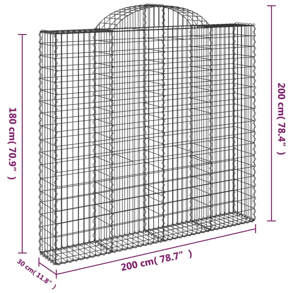 Arched Gabion Basket 200x30x180/200 cm Galvanised Iron