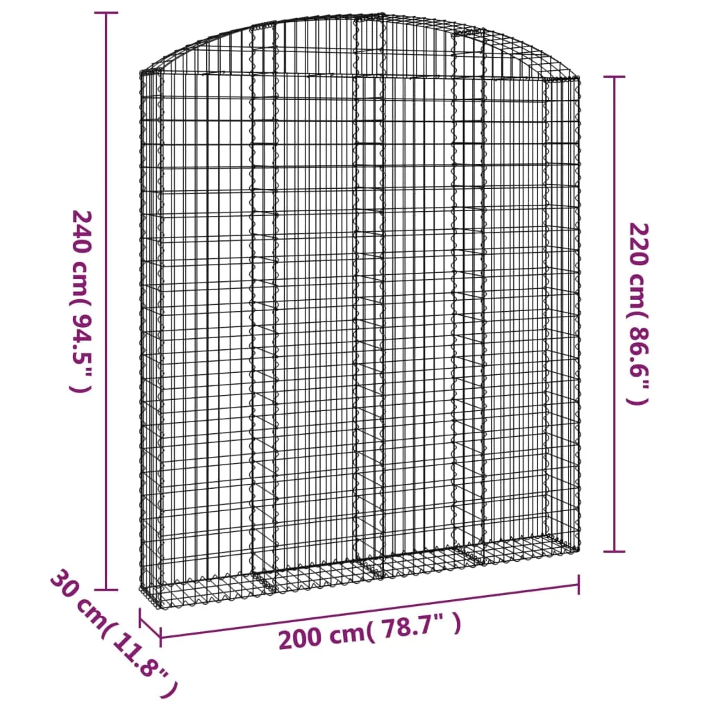 Arched Gabion Basket 200x30x220/240 cm Galvanised Iron