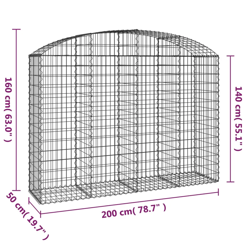 Arched Gabion Basket 200x50x140/160 cm Galvanised Iron