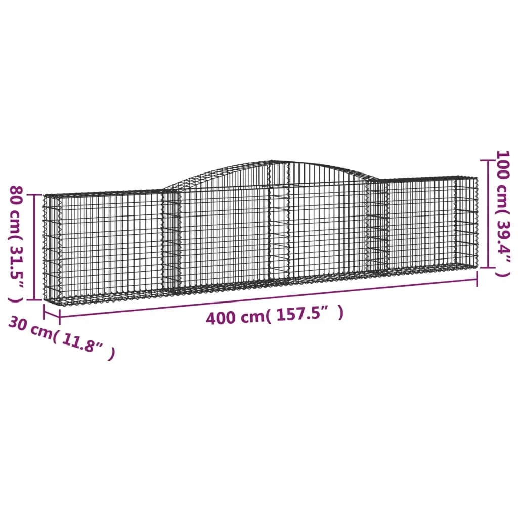 Arched Gabion Basket 400x30x80/100 cm Galvanised Iron