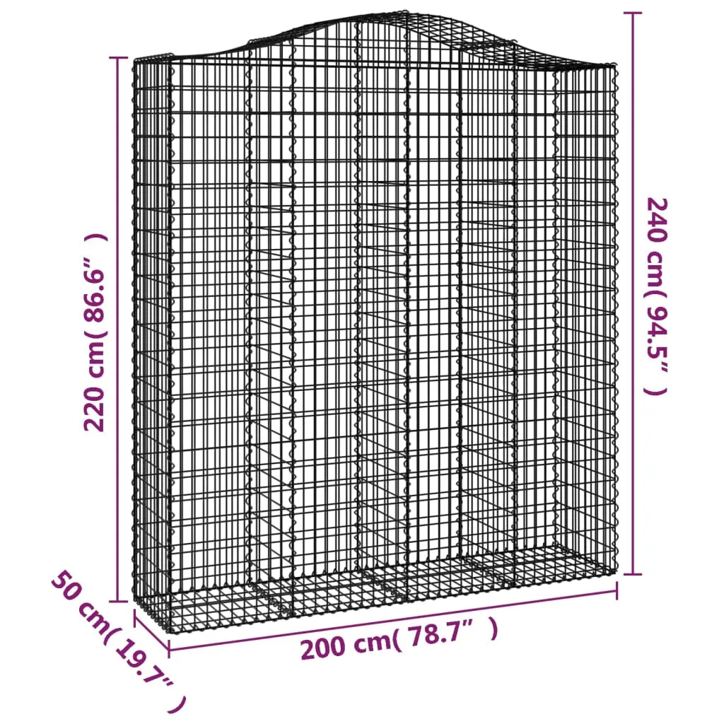 Arched Gabion Baskets 10 pcs 200x50x220/240 cm Galvanised Iron