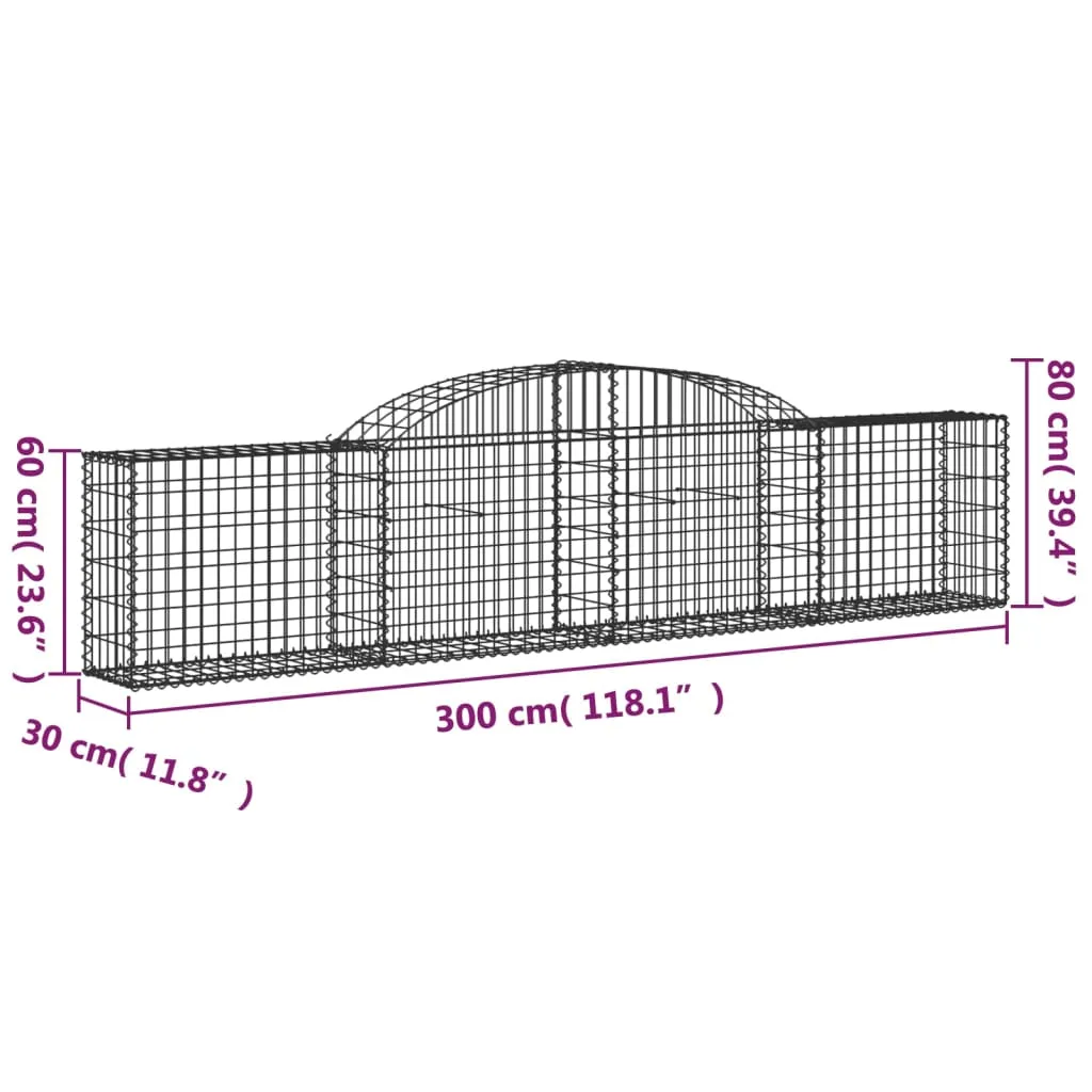 Arched Gabion Baskets 13 pcs 300x30x60/80 cm Galvanised Iron