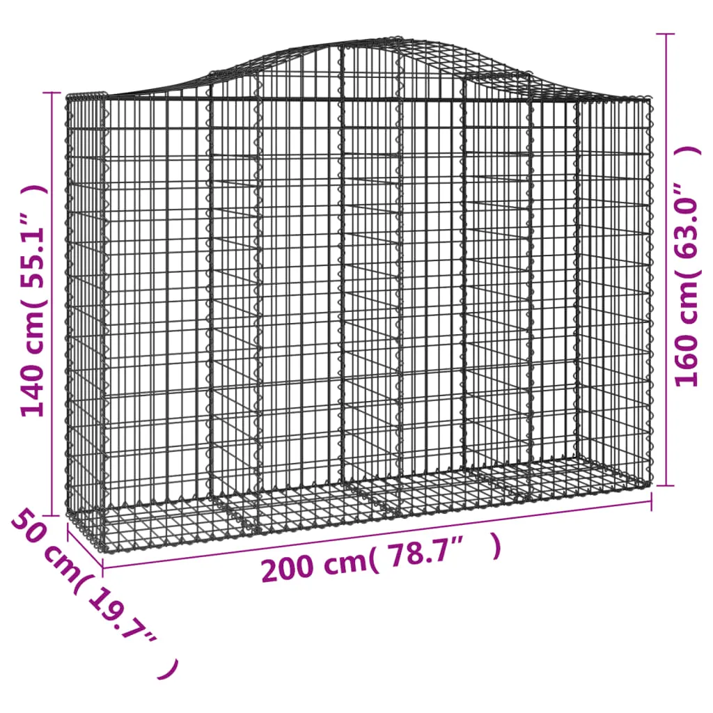 Arched Gabion Baskets 14 pcs 200x50x140/160 cm Galvanised Iron