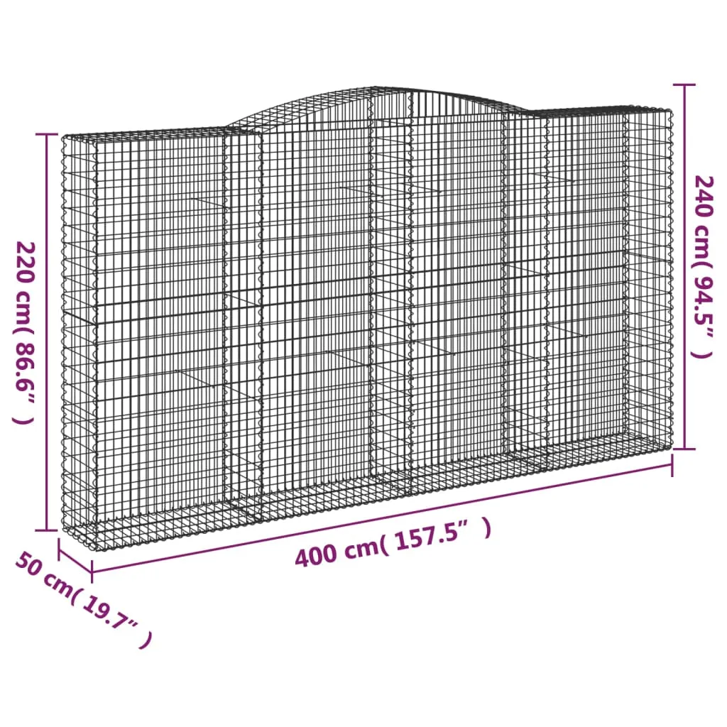 Arched Gabion Baskets 15 pcs 400x50x220/240 cm Galvanised Iron