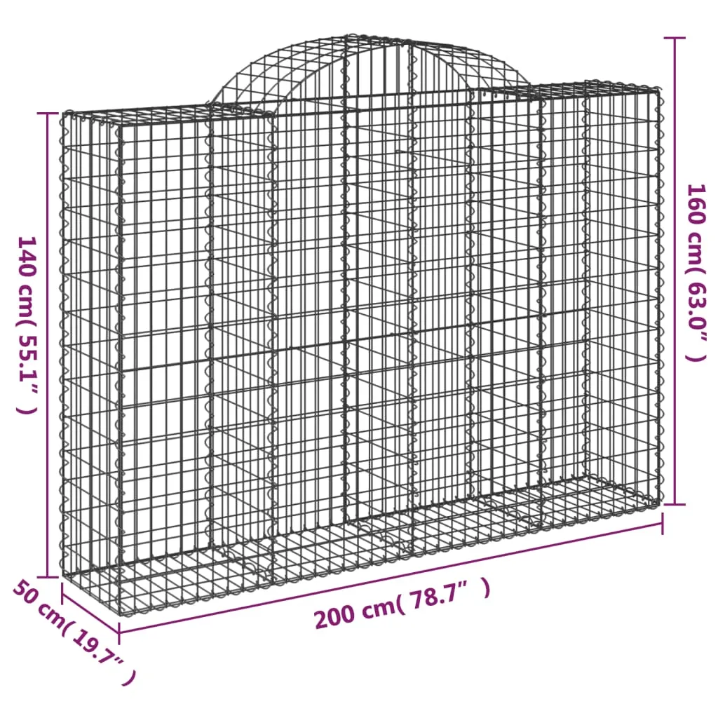 Arched Gabion Baskets 18 pcs 200x50x140/160 cm Galvanised Iron