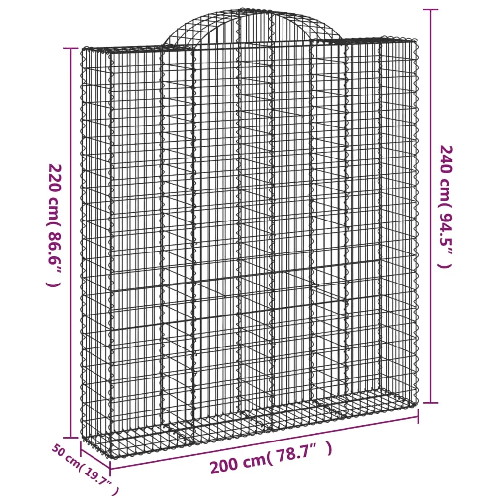 Arched Gabion Baskets 2 pcs 200x50x220/240 cm Galvanised Iron