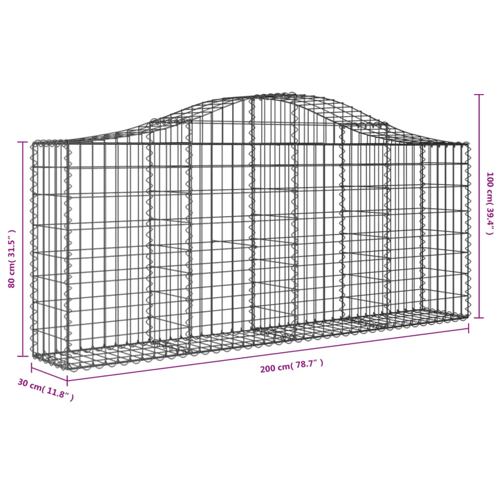 Arched Gabion Baskets 20 pcs 200x30x80/100 cm Galvanised Iron