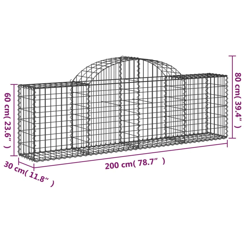 Arched Gabion Baskets 25 pcs 200x30x60/80 cm Galvanised Iron