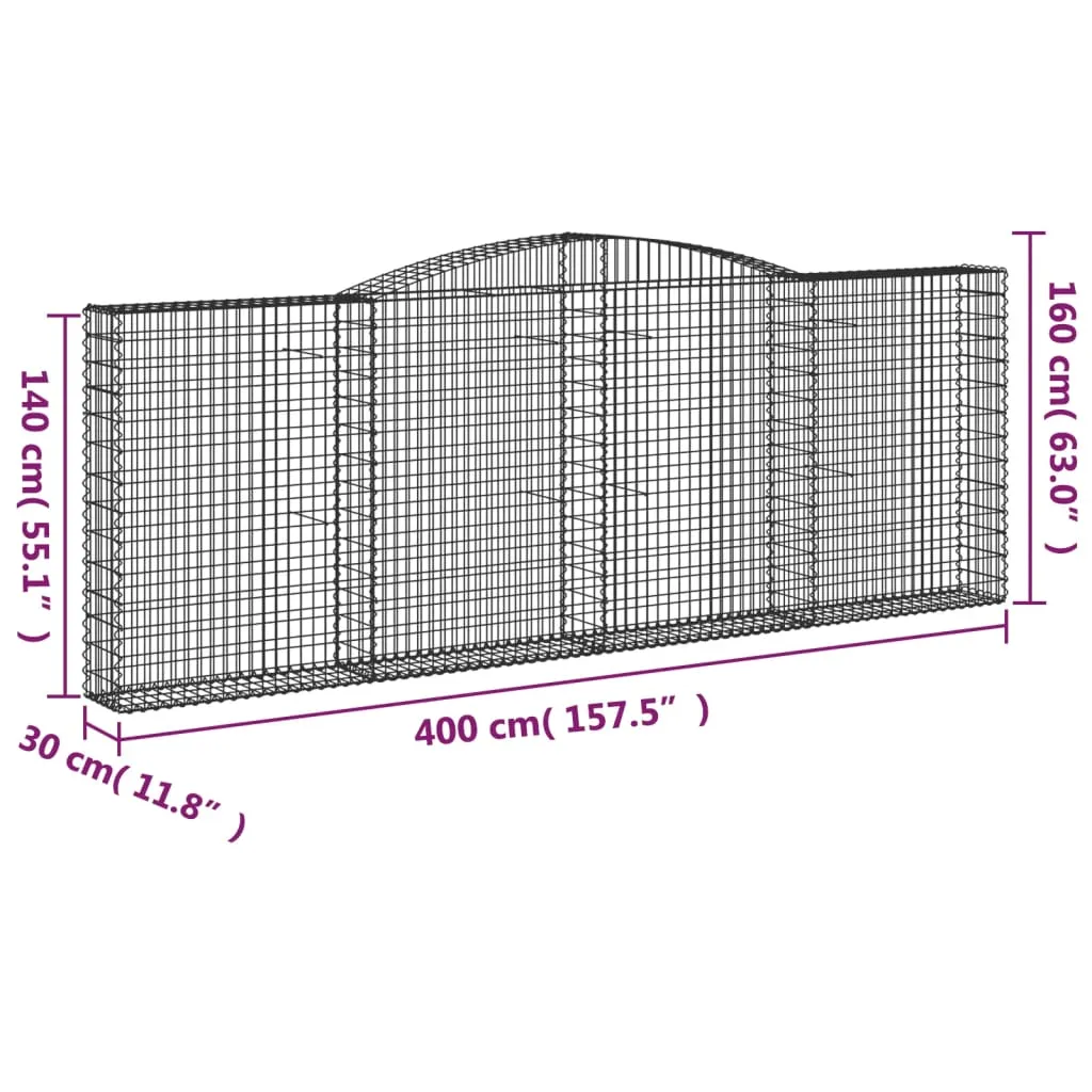 Arched Gabion Baskets 3 pcs 400x30x140/160 cm Galvanised Iron