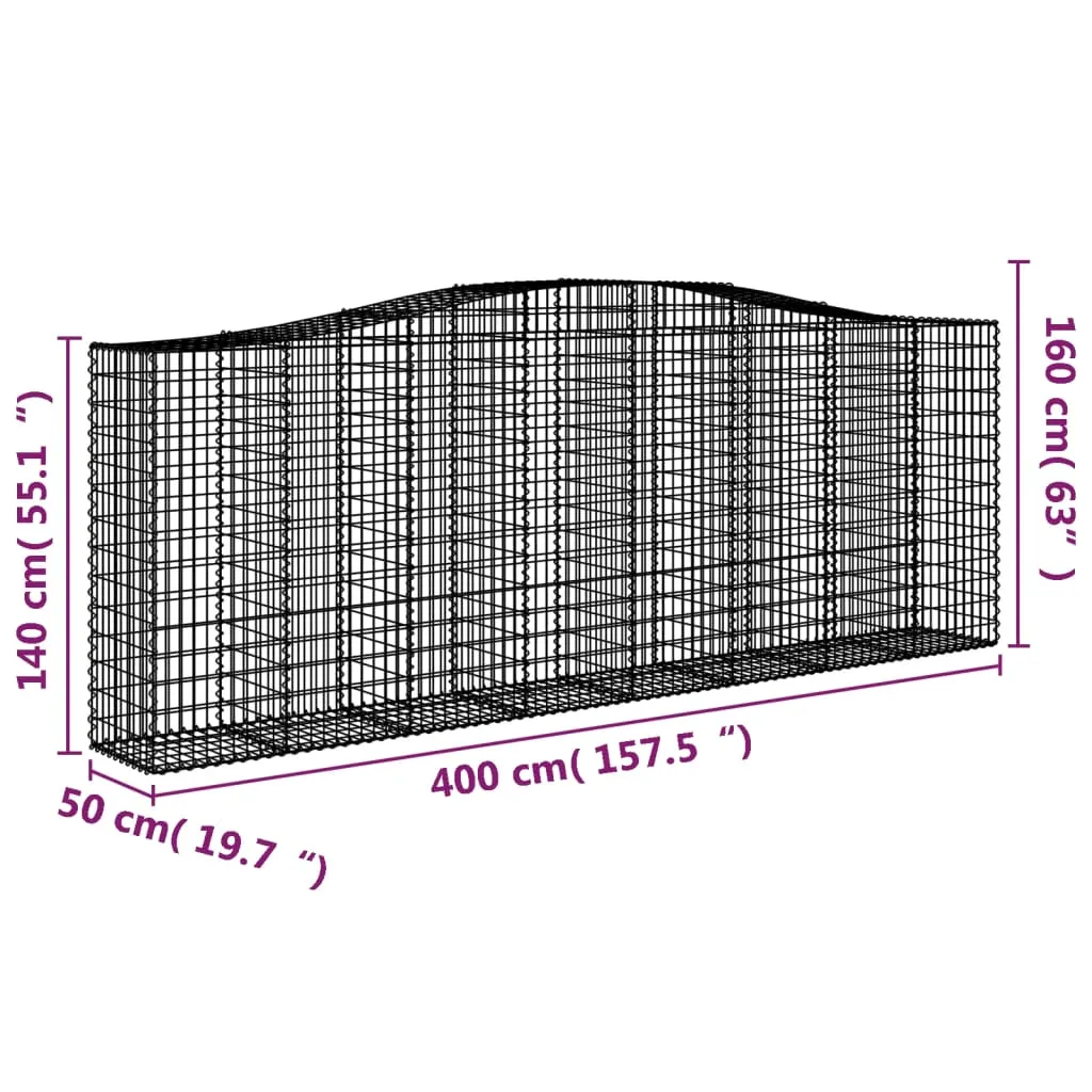 Arched Gabion Baskets 3 pcs 400x50x140/160 cm Galvanised Iron