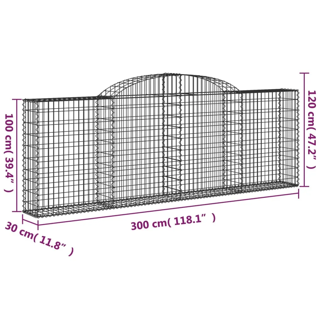 Arched Gabion Baskets 4 pcs 300x30x100/120 cm Galvanised Iron