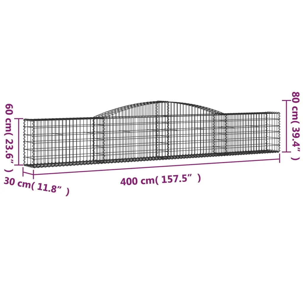 Arched Gabion Baskets 4 pcs 400x30x60/80 cm Galvanised Iron