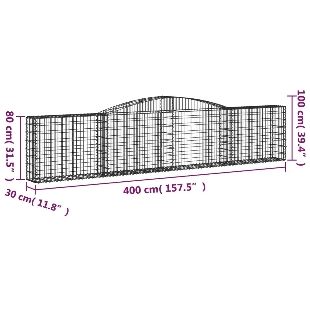 Arched Gabion Baskets 4 pcs 400x30x80/100 cm Galvanised Iron