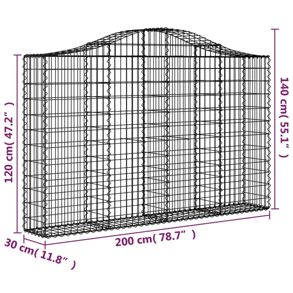 Arched Gabion Baskets 8 pcs 200x30x120/140 cm Galvanised Iron