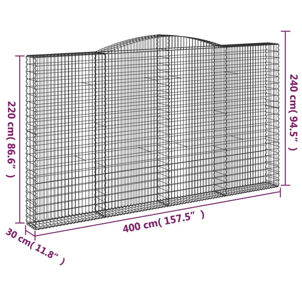 Arched Gabion Baskets 9 pcs 400x30x220/240 cm Galvanised Iron