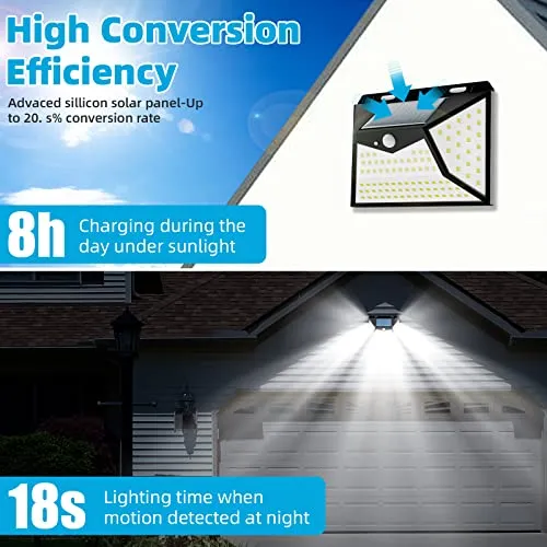 Arperles Solar Outdoor Lights, Wireless Motion Sensor Outdoor Lights, IP65 Solar Lights Outdoor Waterproof with 270° Wide Angle & 3 Modes for Front Door, Yard, Garage, Deck (118 LEDs/4 Packs)