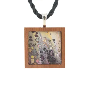 Art Necklace, grays and earth tones painting in hardwood frame