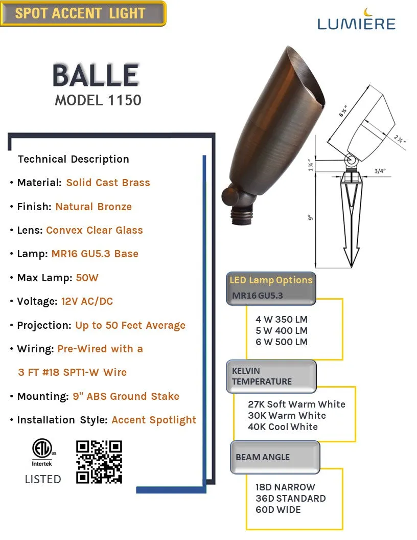 Balle Solid Cast Brass Directional Spot Light Natural Bronze