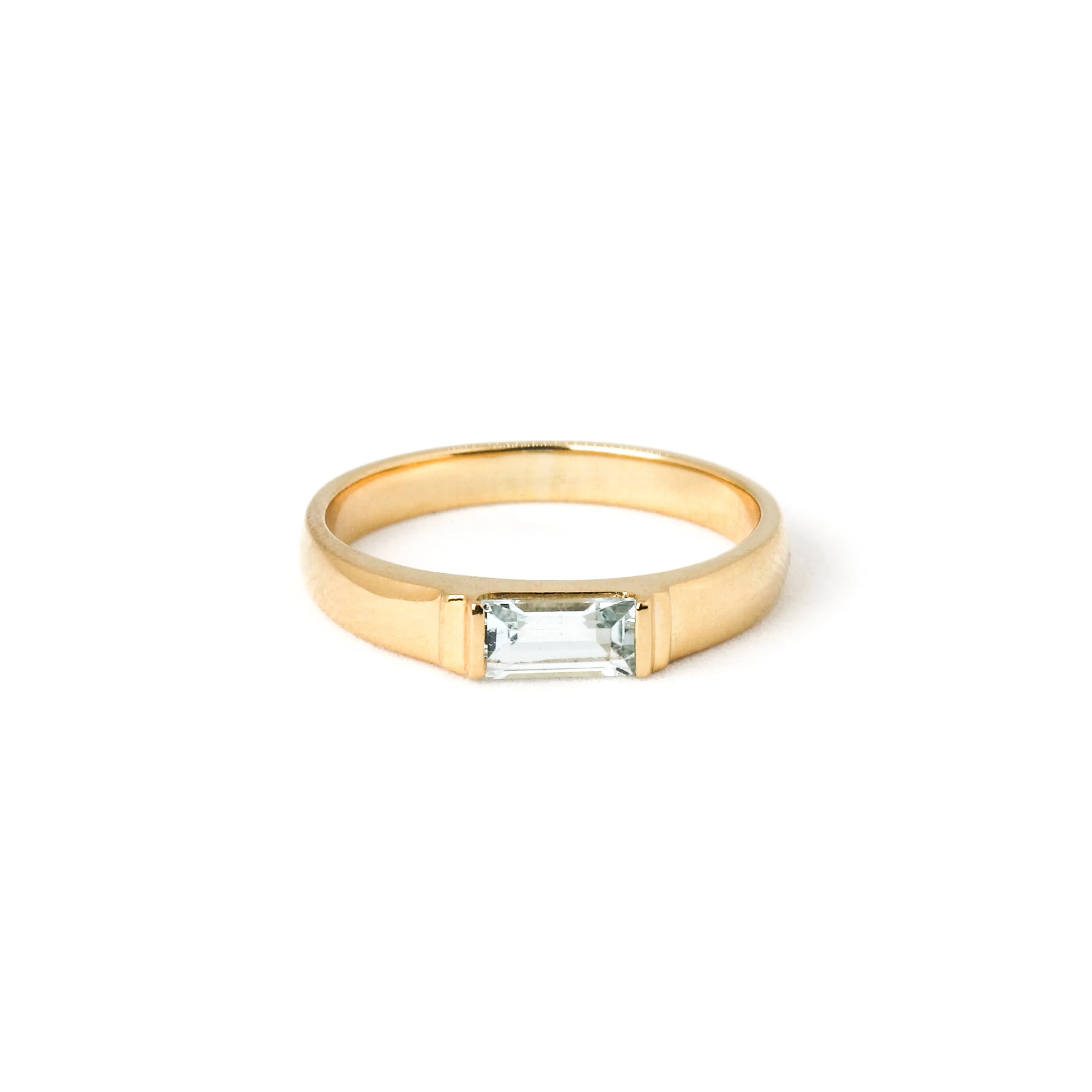 Band Ring with Baguette Aquamarine (0.47 ct), Solid 14k Gold | ONE-OF-A-KIND