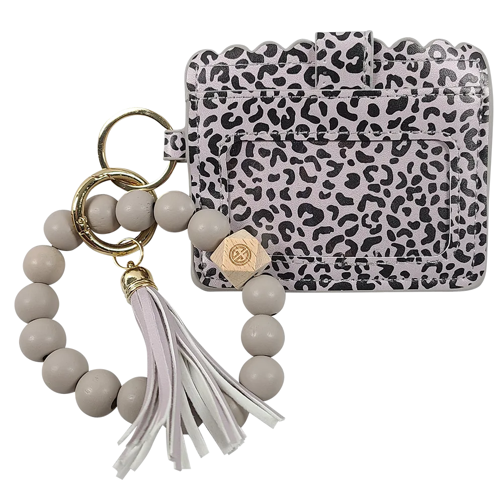 CL-7311 Beaded Wristlet ID Wallet Leopard Grey