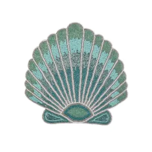 Clam-Up Bead Embroidered Placemat in Teal, Set of 2