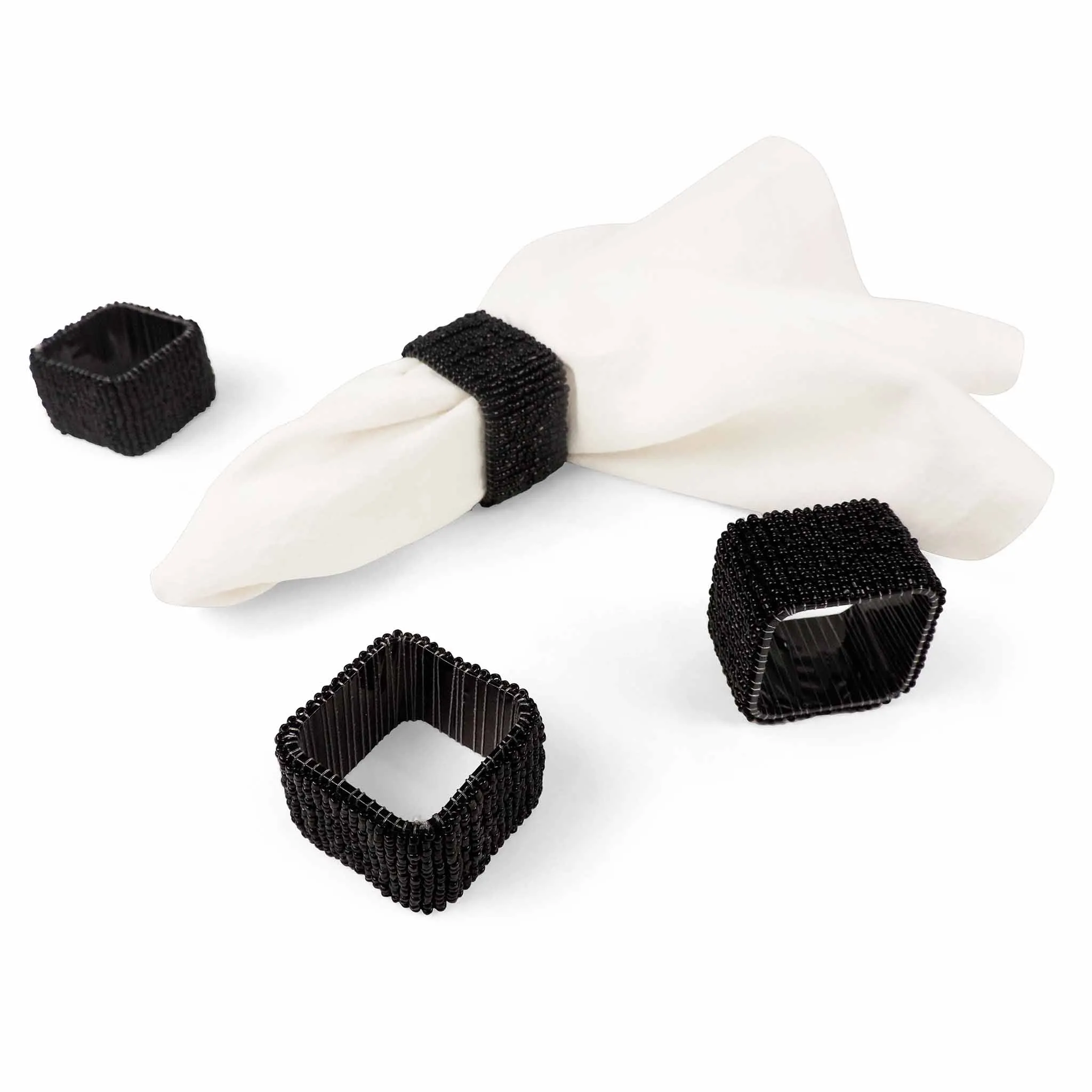 Classic Square Napkin Ring in Black, Set of 4