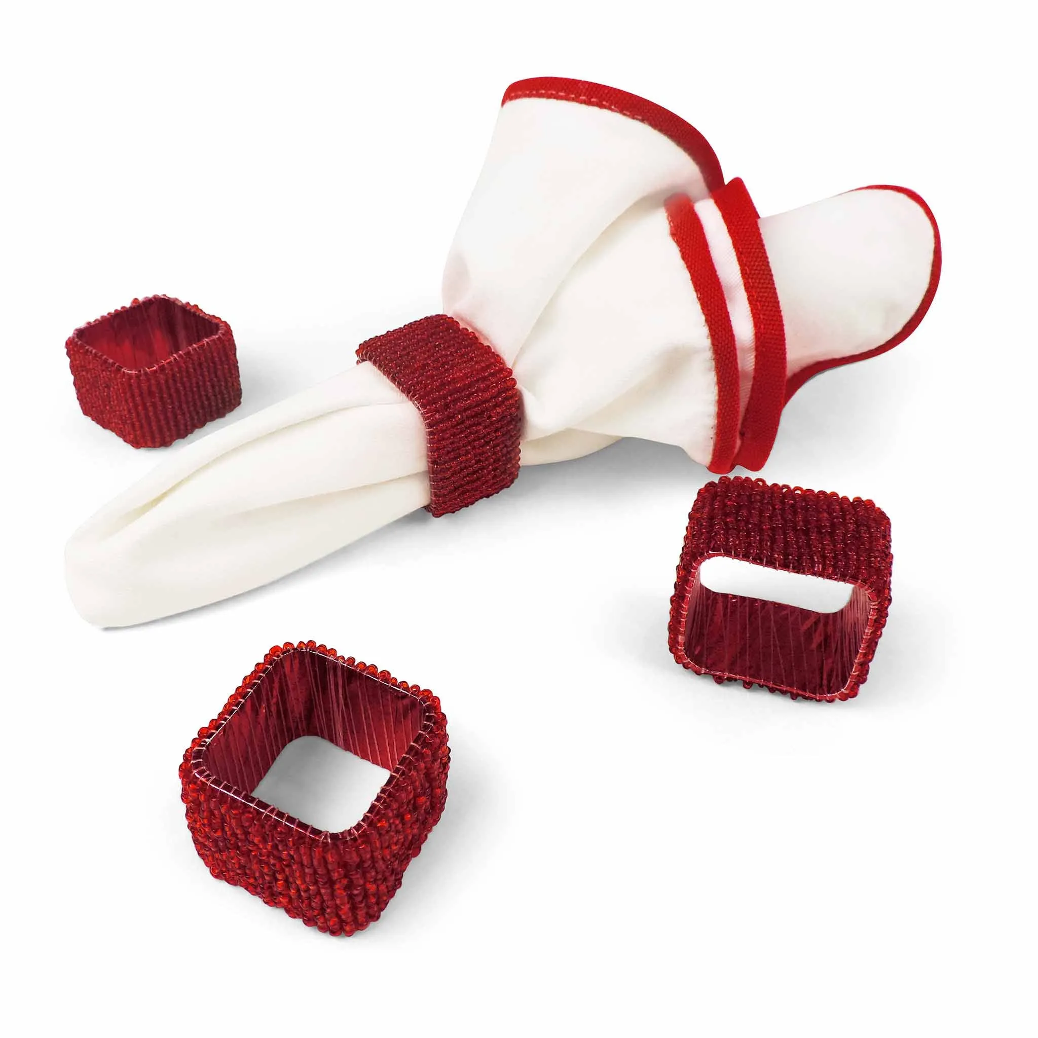 Classic Square Napkin Ring in Red, Set of 4