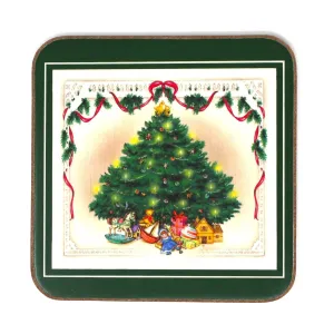 Coasters, English Life Designer Coasters, Traditional Christmas Tree Image, Set of 6, England Vintage