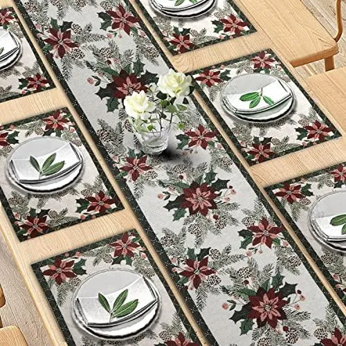 Cotton Jacquard Dining Table Mats, White Floral