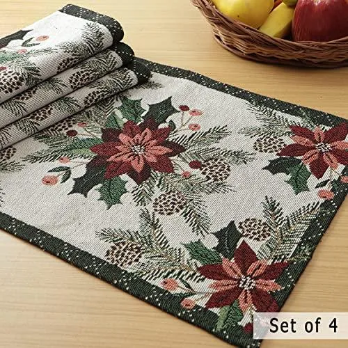 Cotton Jacquard Dining Table Mats, White Floral