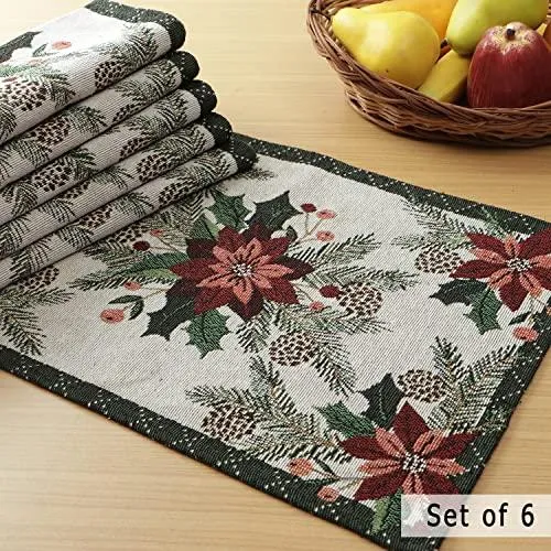 Cotton Jacquard Dining Table Mats, White Floral