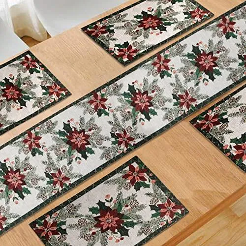 Cotton Jacquard Dining Table Mats, White Floral