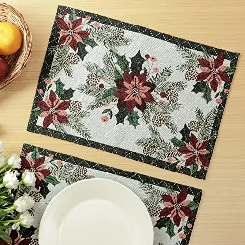 Cotton Jacquard Dining Table Mats, White Floral