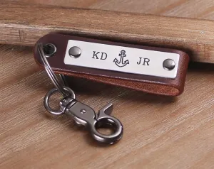 Custom Initial Name Leather Keychain for Anniversary gift