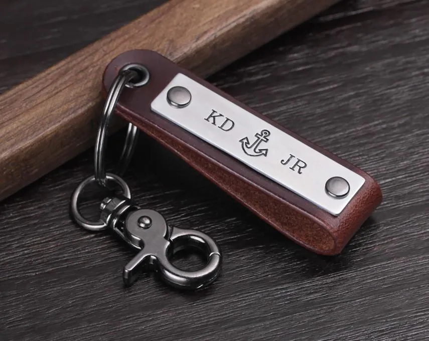 Custom Initial Name Leather Keychain for Anniversary gift