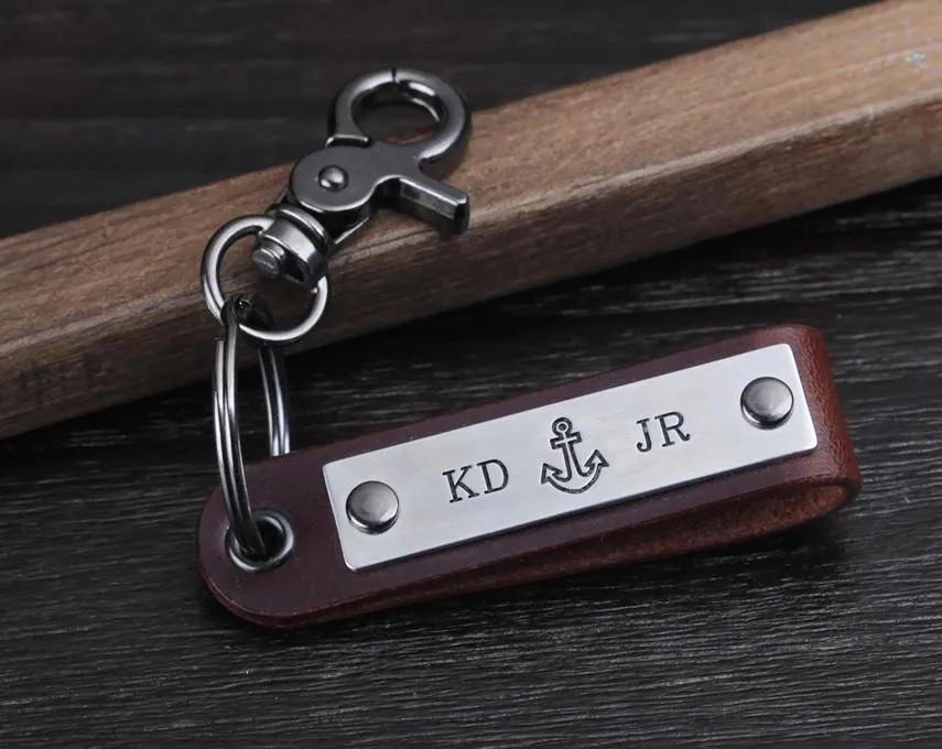 Custom Initial Name Leather Keychain for Anniversary gift