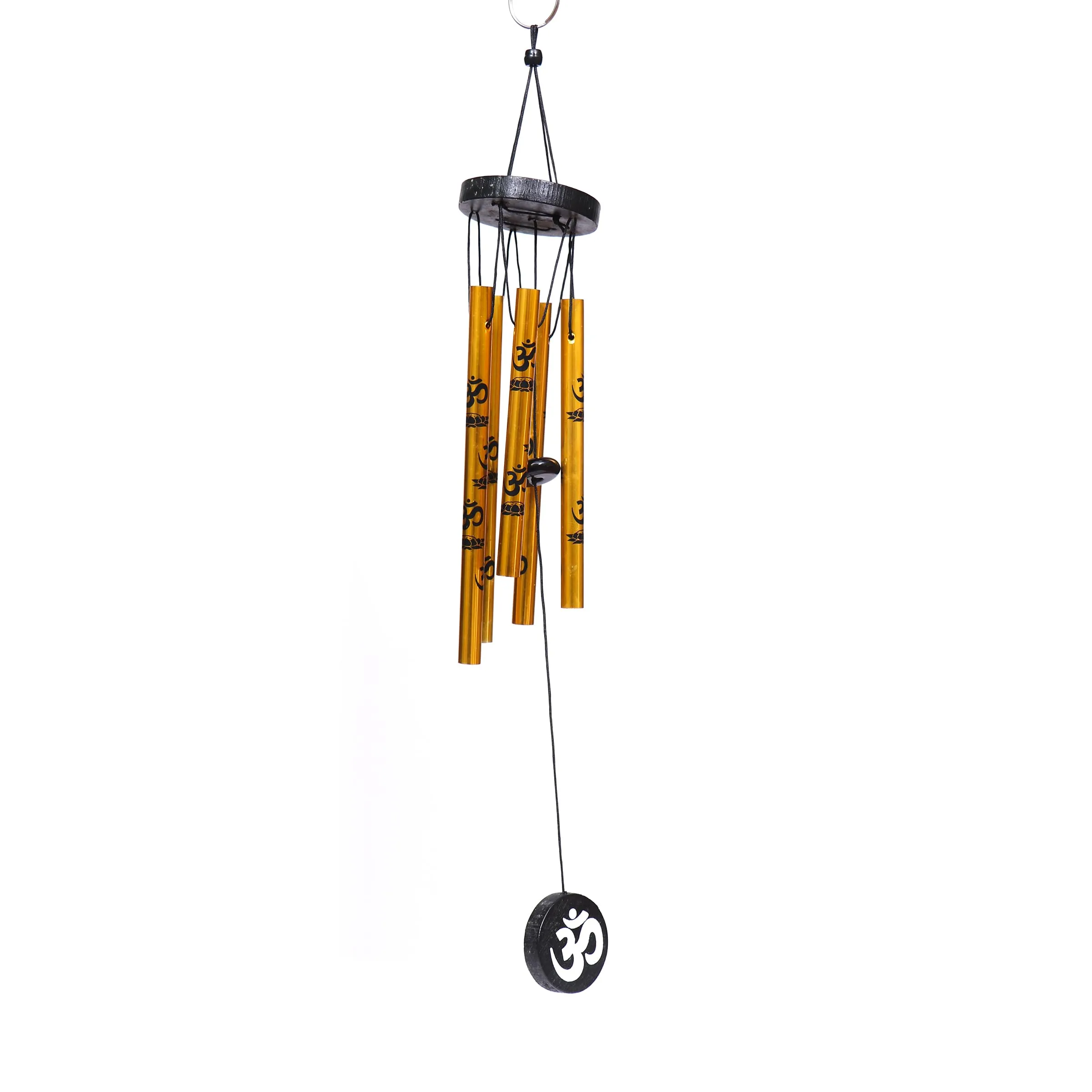 DailyBuy Feng Shui Metal Wind Chime with Om Printed on 5 Golden Pipes for Decorative of Home Office Outdoor Indoor Balcony | Hanging Bells Chime for Positive Energy Good Luck | 42cm x 6cm Pack of 1