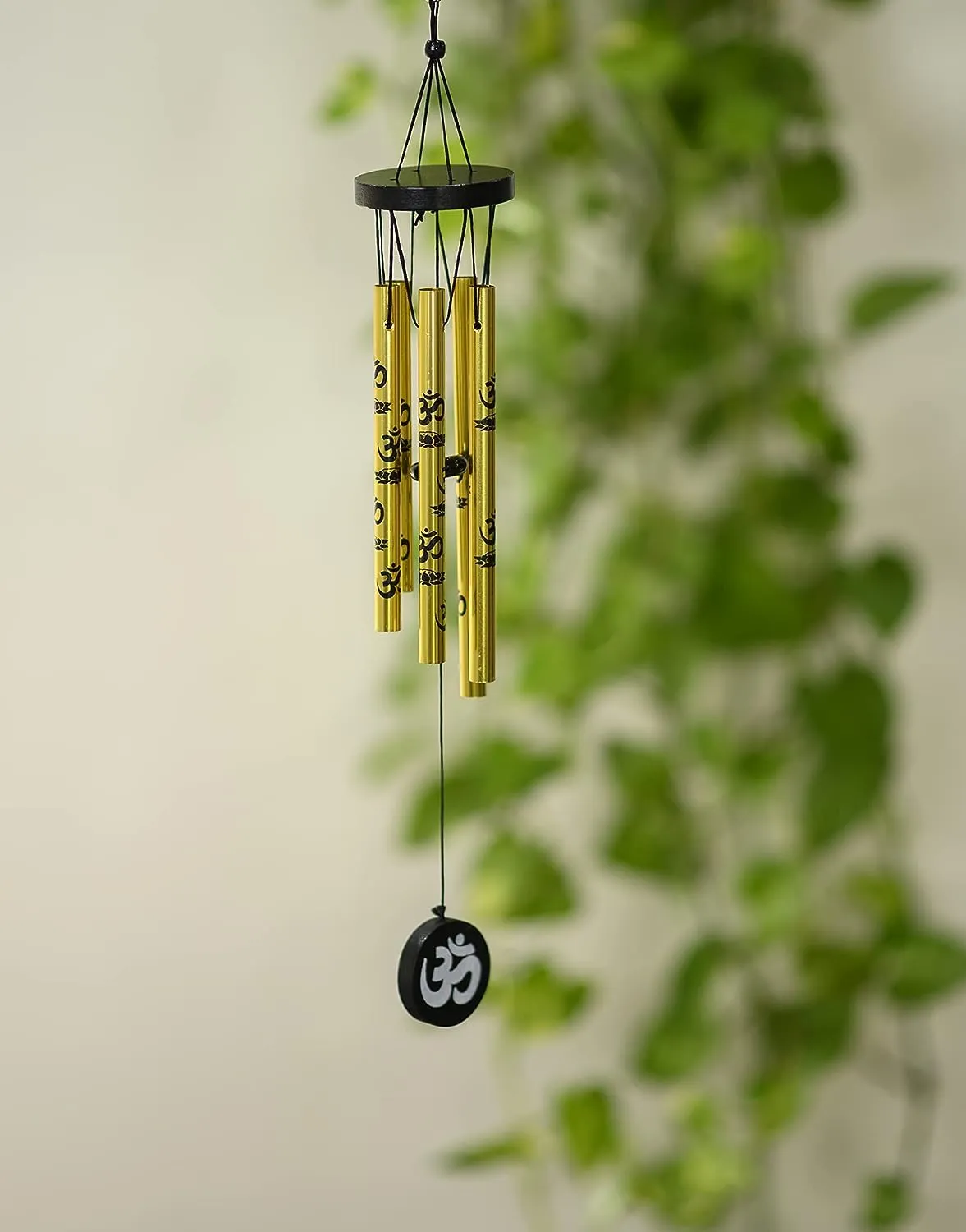 DailyBuy Feng Shui Metal Wind Chime with Om Printed on 5 Golden Pipes for Decorative of Home Office Outdoor Indoor Balcony | Hanging Bells Chime for Positive Energy Good Luck | 42cm x 6cm Pack of 1