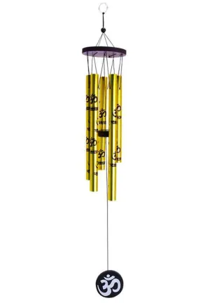 DailyBuy Feng Shui Metal Wind Chime with Om Printed on 5 Golden Pipes for Decorative of Home Office Outdoor Indoor Balcony | Hanging Bells Chime for Positive Energy Good Luck | 42cm x 6cm Pack of 1