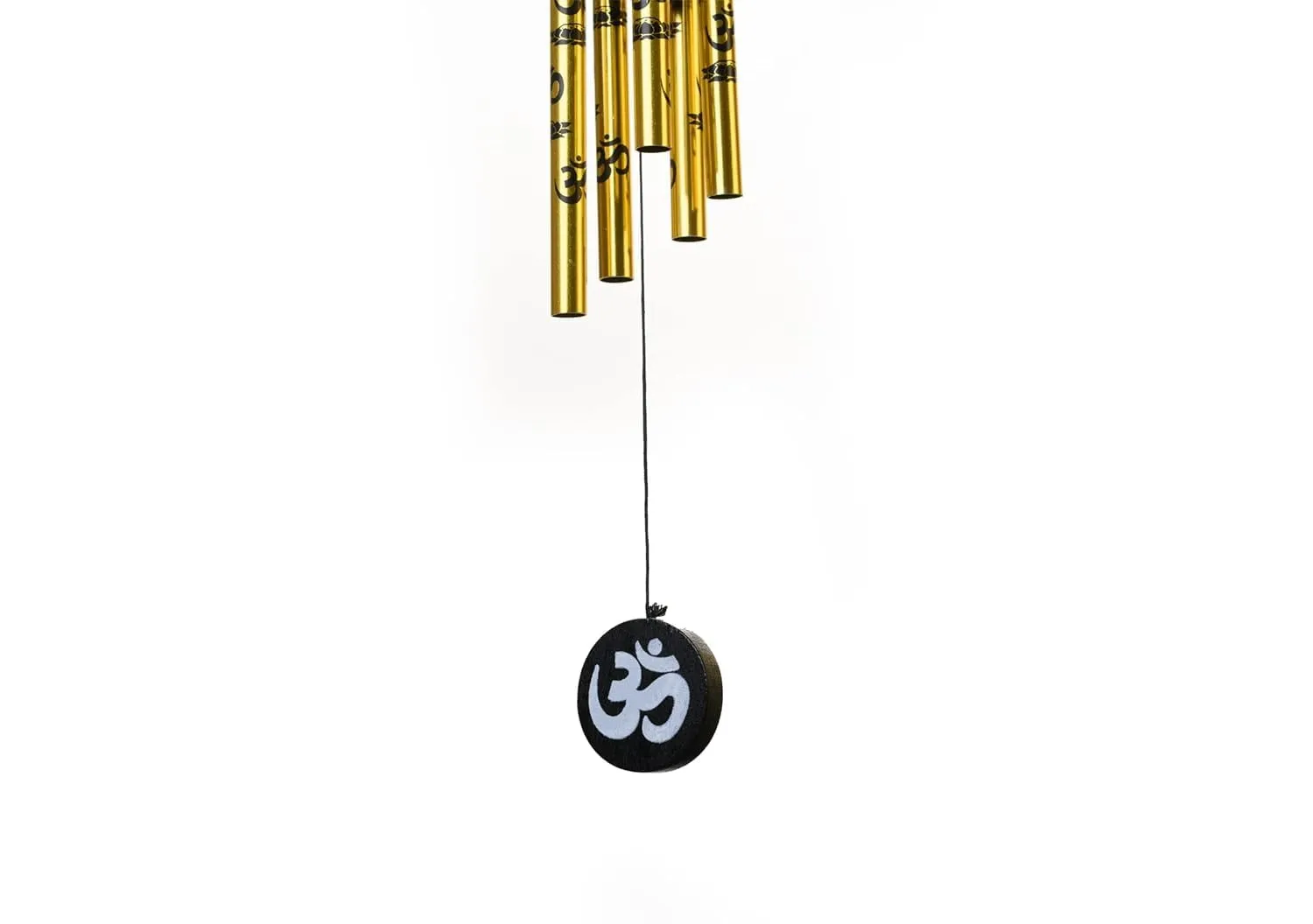 DailyBuy Feng Shui Metal Wind Chime with Om Printed on 5 Golden Pipes for Decorative of Home Office Outdoor Indoor Balcony | Hanging Bells Chime for Positive Energy Good Luck | 42cm x 6cm Pack of 1