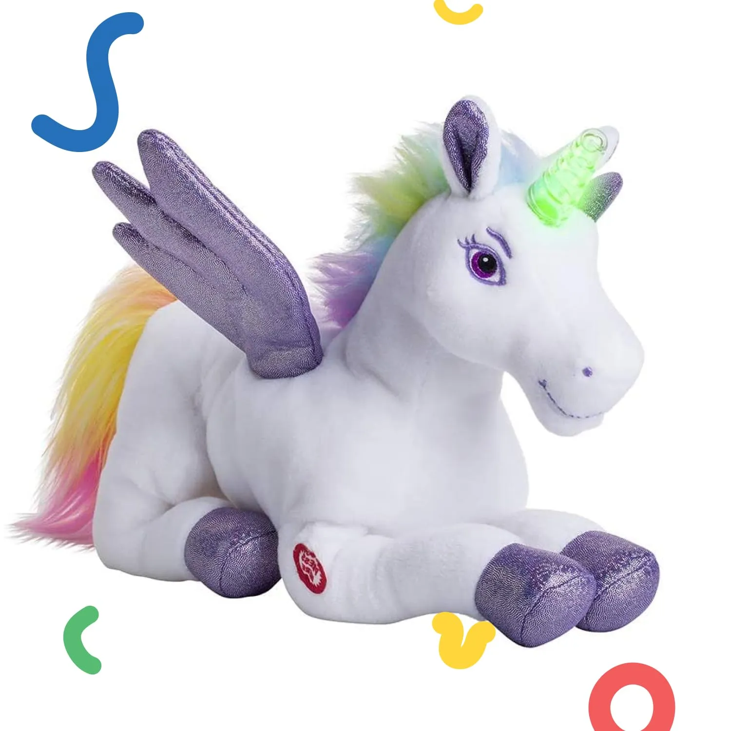 Dazmers Unicorn Light Up Stuffed Animal Toy Flapping Wings Musical Plush Purple