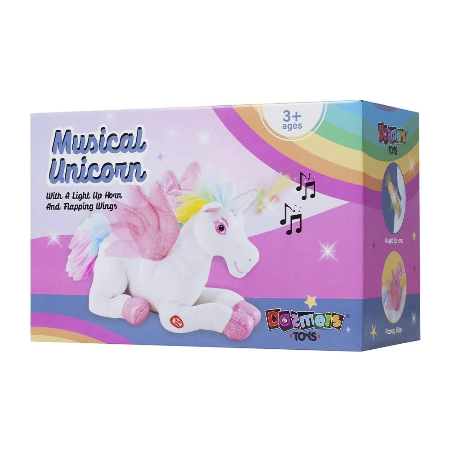 Dazmers Unicorn Plush Flapping Wings Lights and Sounds Pink