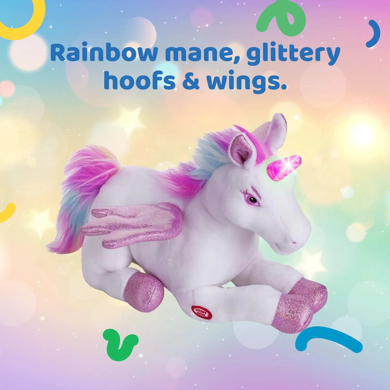 Dazmers Unicorn Plush Flapping Wings Lights and Sounds Pink