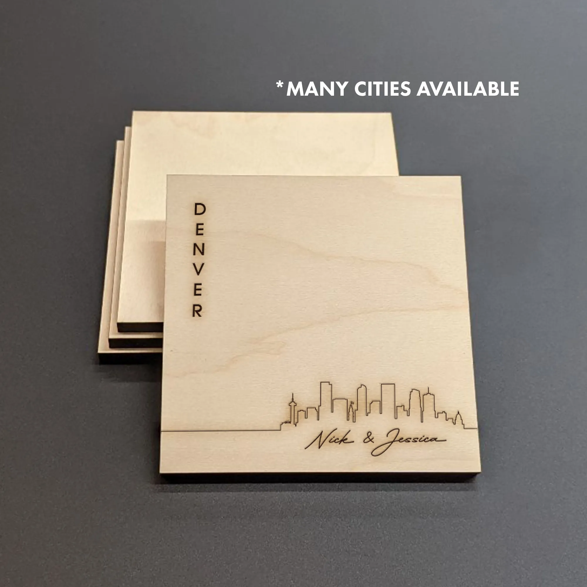 Denver Skyline Wood Coasters