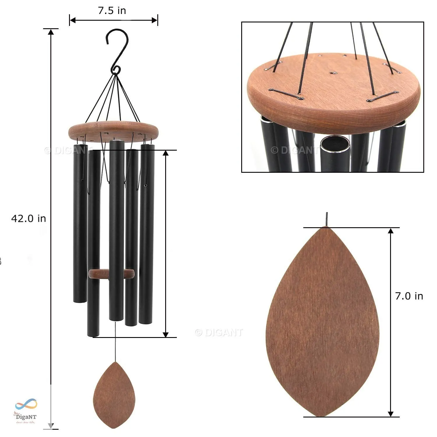 DigaNT Wind Chime Premiere Royal Tuned 42 Inches Home Decoration Balcony Office Garden Decor Metal Positive Vibrations