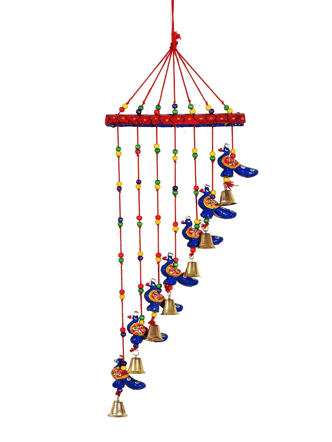 DreamKraft Handcrafted Peacock BTK Door Hanging Wood Windchime (77 CM, Multicolor)